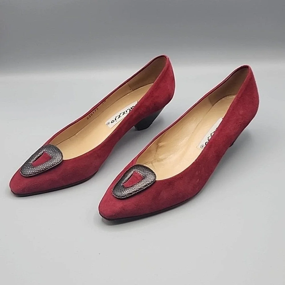 Vintage Palizzio Red Suede‎ Pumps Shoes Size 7.5 M